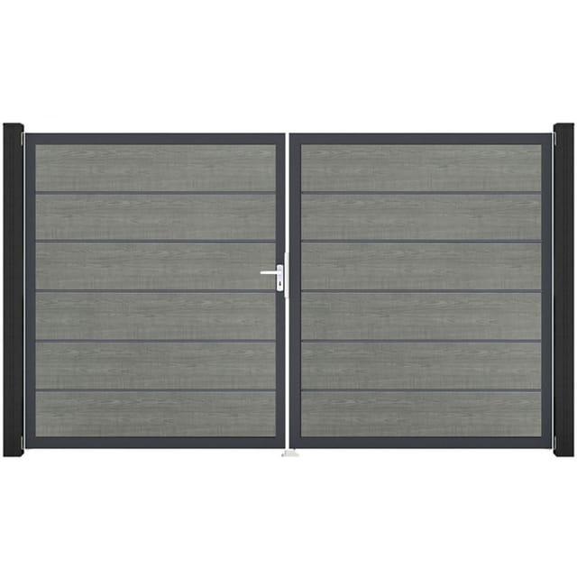 GroJa Doppeltor BasicLine Premium PVC-Steckzaun Grey Ash Cut günstig