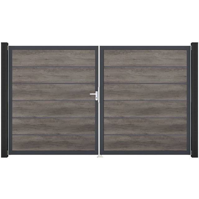 GroJa Doppeltor BasicLine Premium PVC-Steckzaun Monument Oak günstig