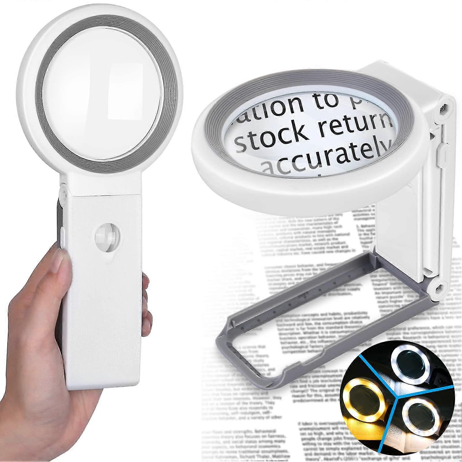 Faltbare Tischlupe Mit Beleuchtung Und Ständer, 10-fache Und 30-fache Vergrößerung, Ausgestattet Mit 18 Leds Und 3 Beleuchtungsmodi (einstellbare Intensität).