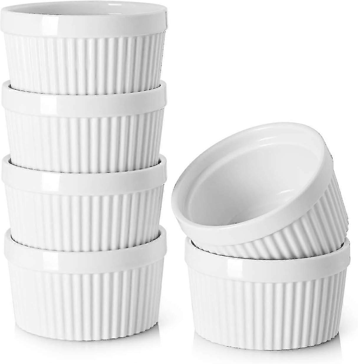 Set Aus 6 Crème-brûlée-förmchen Für Pudding Und Eiscreme, Aus Porzellan, Mikrowellen- Und Ofenfest.