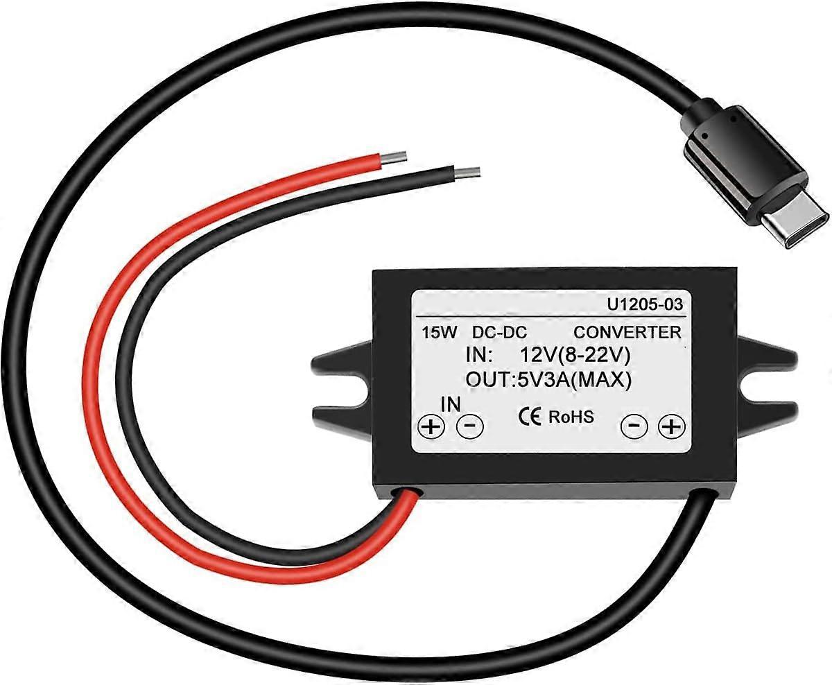 Wasserdichter 12v Auf 5v 3a Wandler (1 Stück), Usb-c Typ C Dc-dc Abwärtswandlermodul, Kompatibel Mit Raspberry Pi 4, Mobiltelefonen Und Autos.