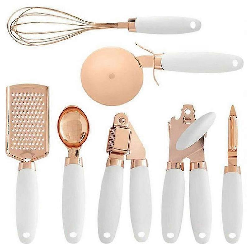 7-teiliges Küchenutensilien-set Aus Edelstahl Und Silikon, Inklusive Schneebesen, Knoblauchpresse Und Reibe.