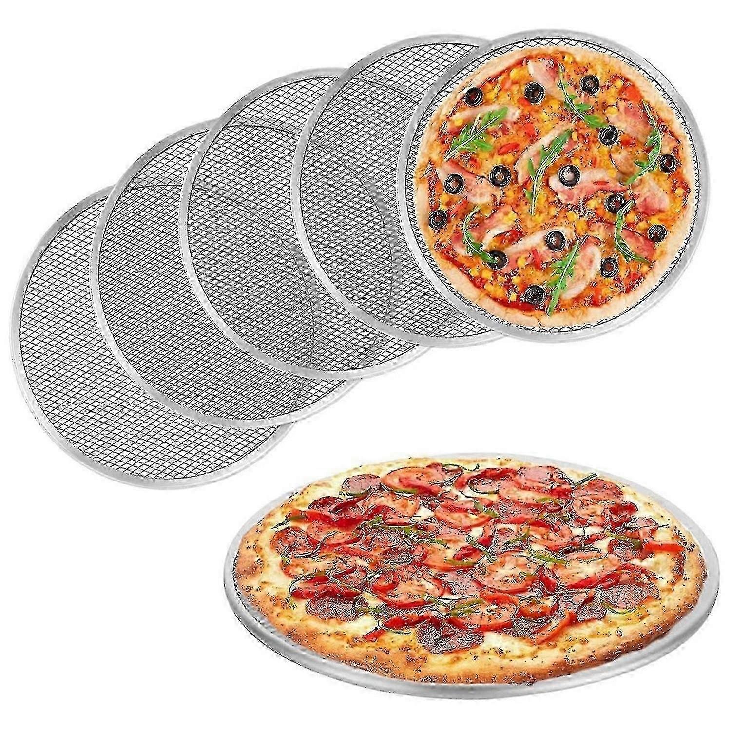 Set Mit 6 Nahtlosen 20 Cm (8 Zoll) Aluminium-pizzablechen, Silberne Aluminium-pizzableche Mit Maschenstruktur, Geeignet Zum Backen Von Pizzen, Keksen, Kuchen, Für Den Gewerblichen Und Privaten Gebrauc
