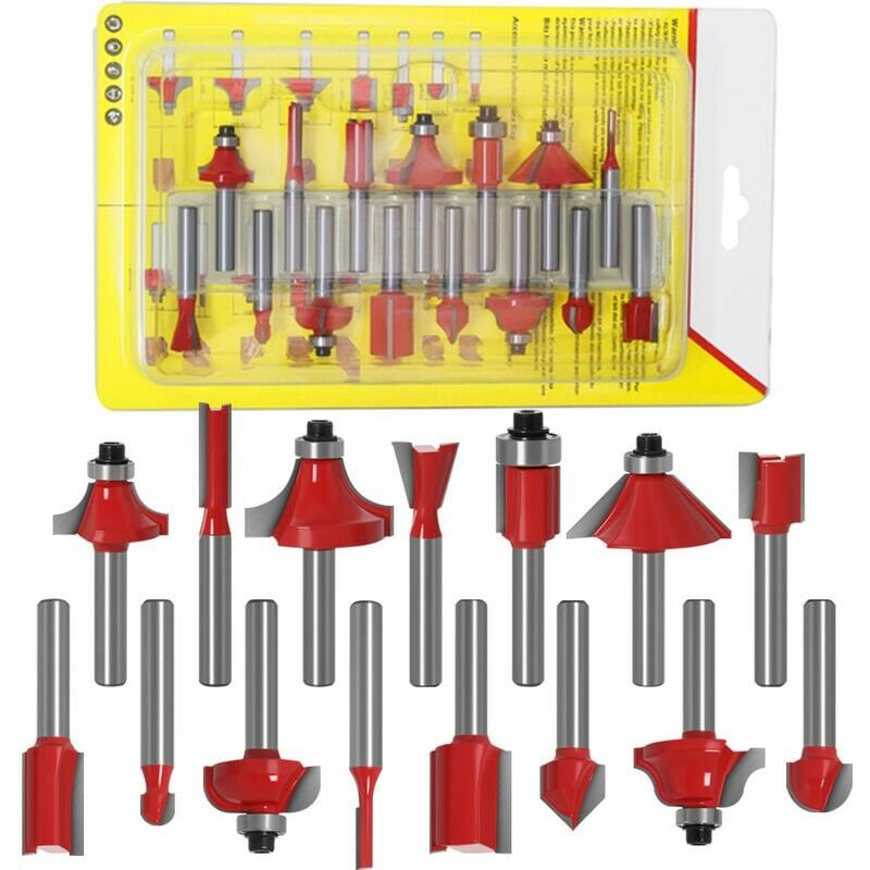 Set Mit 15 Fräsern, 6,35 Mm Hartmetallfräser, 6,35 Mm (1/4") Fräserset, Geeignet Für Die Holzbearbeitung