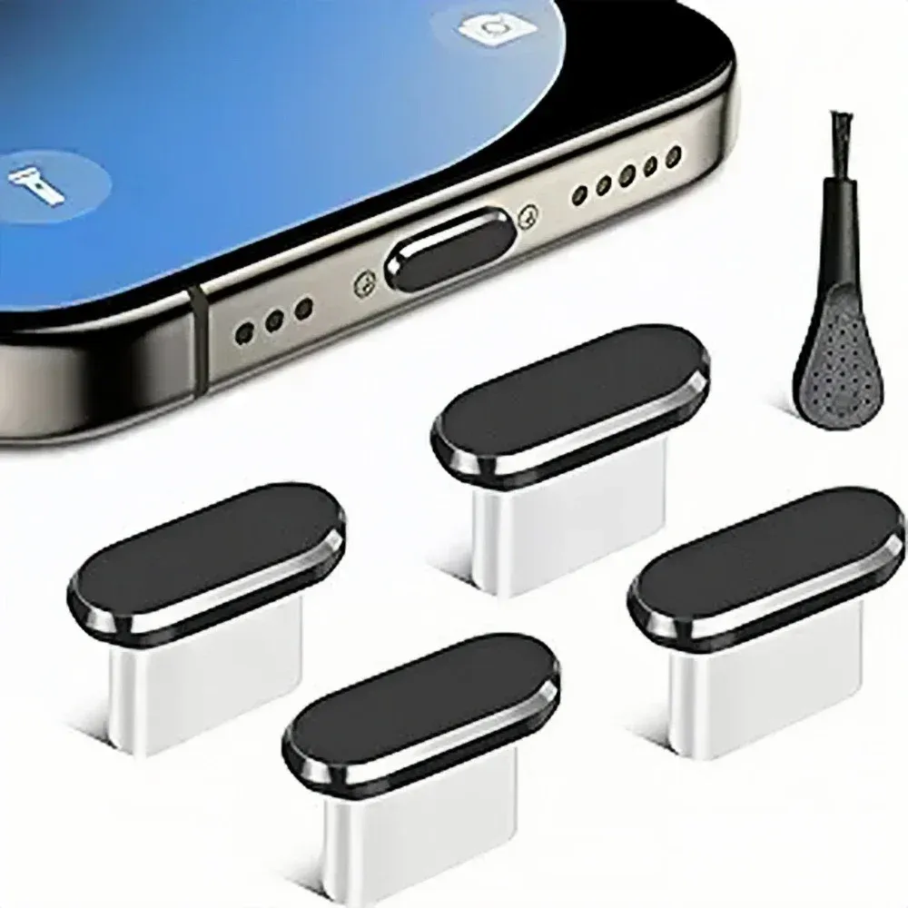 Set Mit 4 Staubschutzkappen Für Usb-c-anschlüsse Inklusive Reinigungsbürste, Kompatibel Mit Iphone, Samsung Und Allen Smartphones.