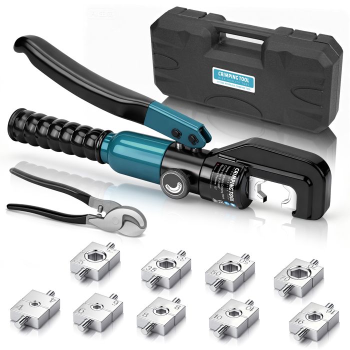 Hydraulische Crimpzange, 12t/120kn, Geeignet Für Kabel Von 4 Bis 70 Mm², Mit 9 Crimpbacken Und Kabelschneider. Für Den Privaten Und Industriellen Einsatz. Farbe: Blau.