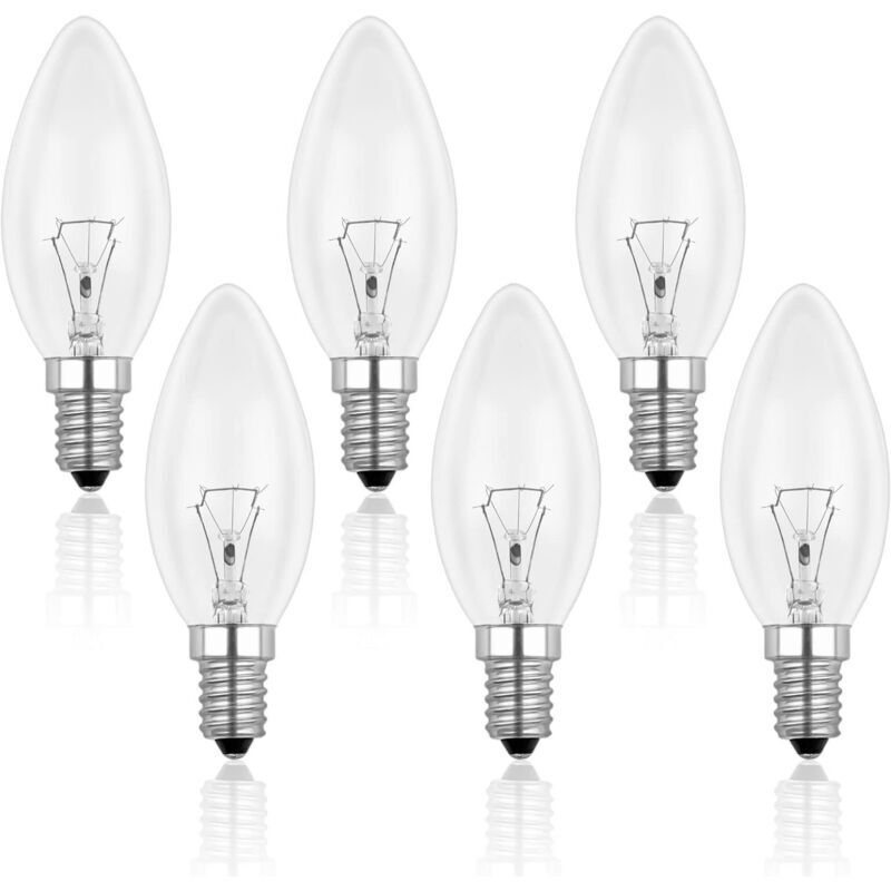 E14 40w Klare Glühbirne, Dimmbar, Warmweiß (2700k), 400 Lm, Flammeneffekt, Edison E14 Schraubsockel, 6er-pack