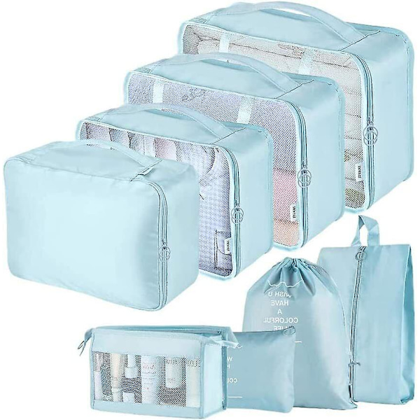 8-teiliges Aufbewahrungsset, Kompatibel Mit Koffern, Aufbewahrungstaschen, Aufbewahrungswürfeln, Reisetaschen, Geschenken, Blau