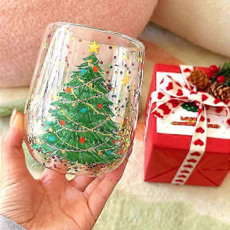 Doppelwandiger Becher, Kaffeebecher, Wasserbecher, Wunschbecher, Doppelwandiger Glasbecher, Weihnachtsbecher, Teebecher