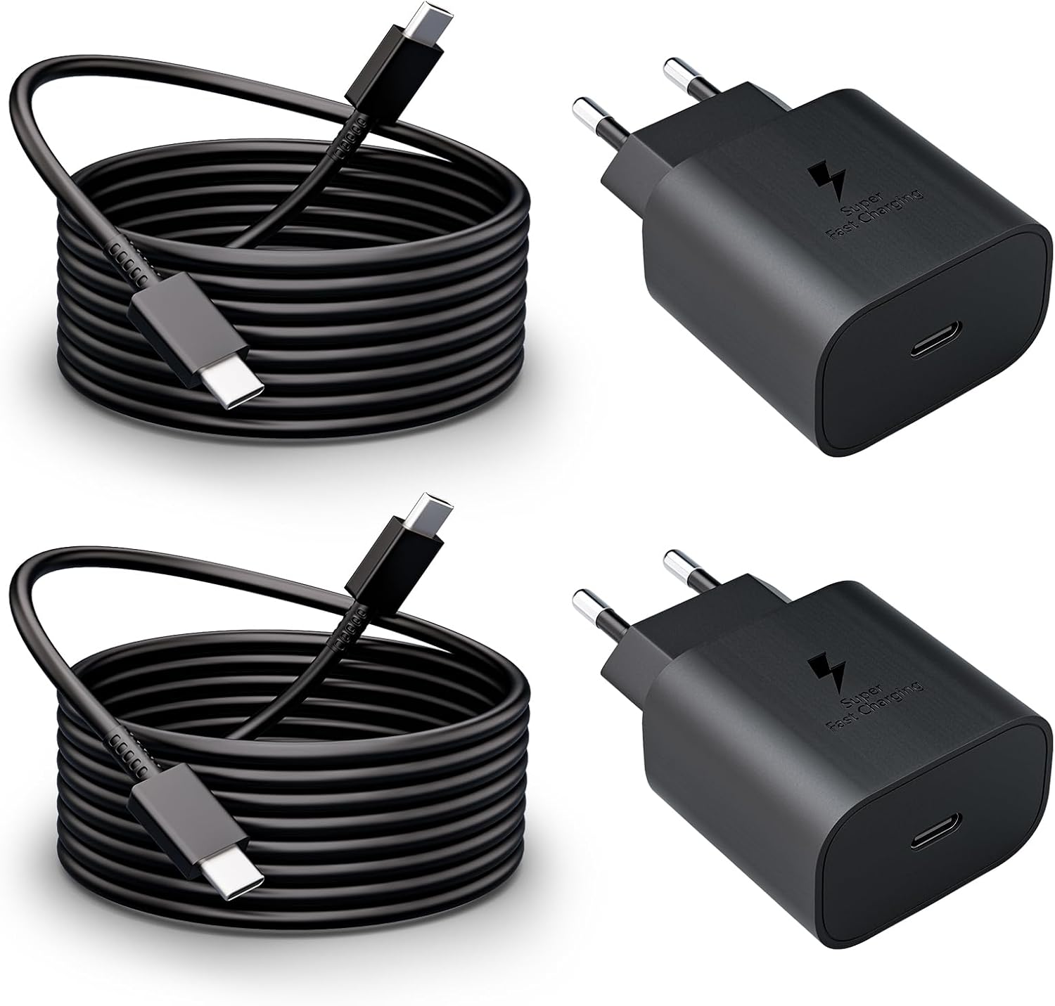 2er-pack Schnellladegeräte (25 W, Usb-c) Mit 2 M Kabel. Kompatibel Mit Samsung- Und Galaxy-smartphones.