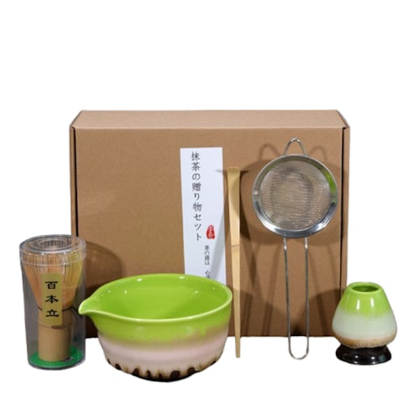 5-teiliges Matcha-teeset Aus Keramik, Bestehend Aus Schale, Besenhalter Und Besen Mehrfarbiges Japanisches Teezeremonie-set