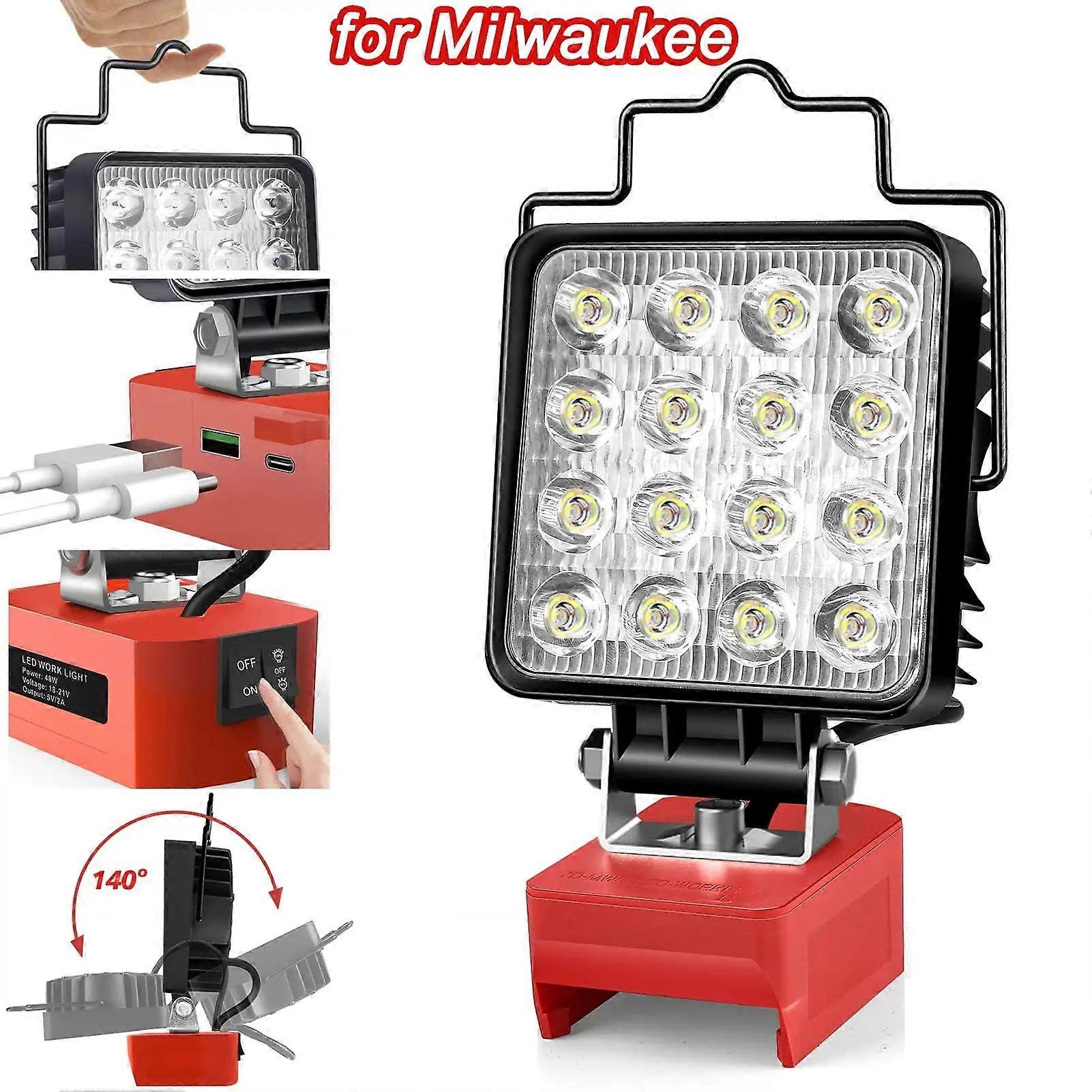 24-w-/48-w-led-arbeitsleuchte, Kompatibel Mit Der Wasserdichten, Kabellosen Milwaukee M18-arbeitsleuchte, Mit Usb- Und Usb-c-ladeanschlüssen. Ideal Für Werkstatt Und Camping.