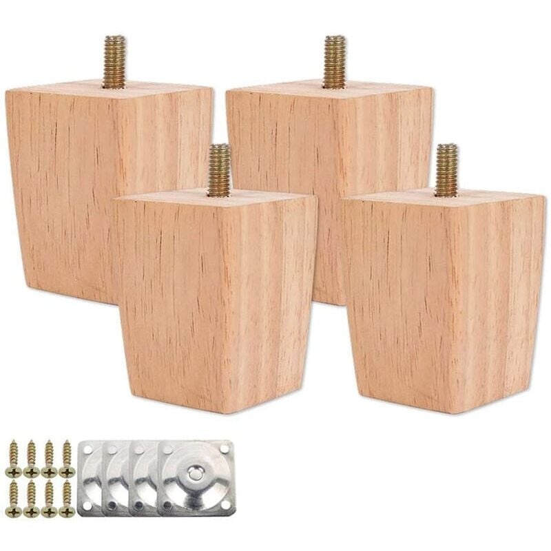 Set Mit 4 Holzbettbeinen Inklusive Montageplatten Und Schrauben – Höhe: 5 Cm