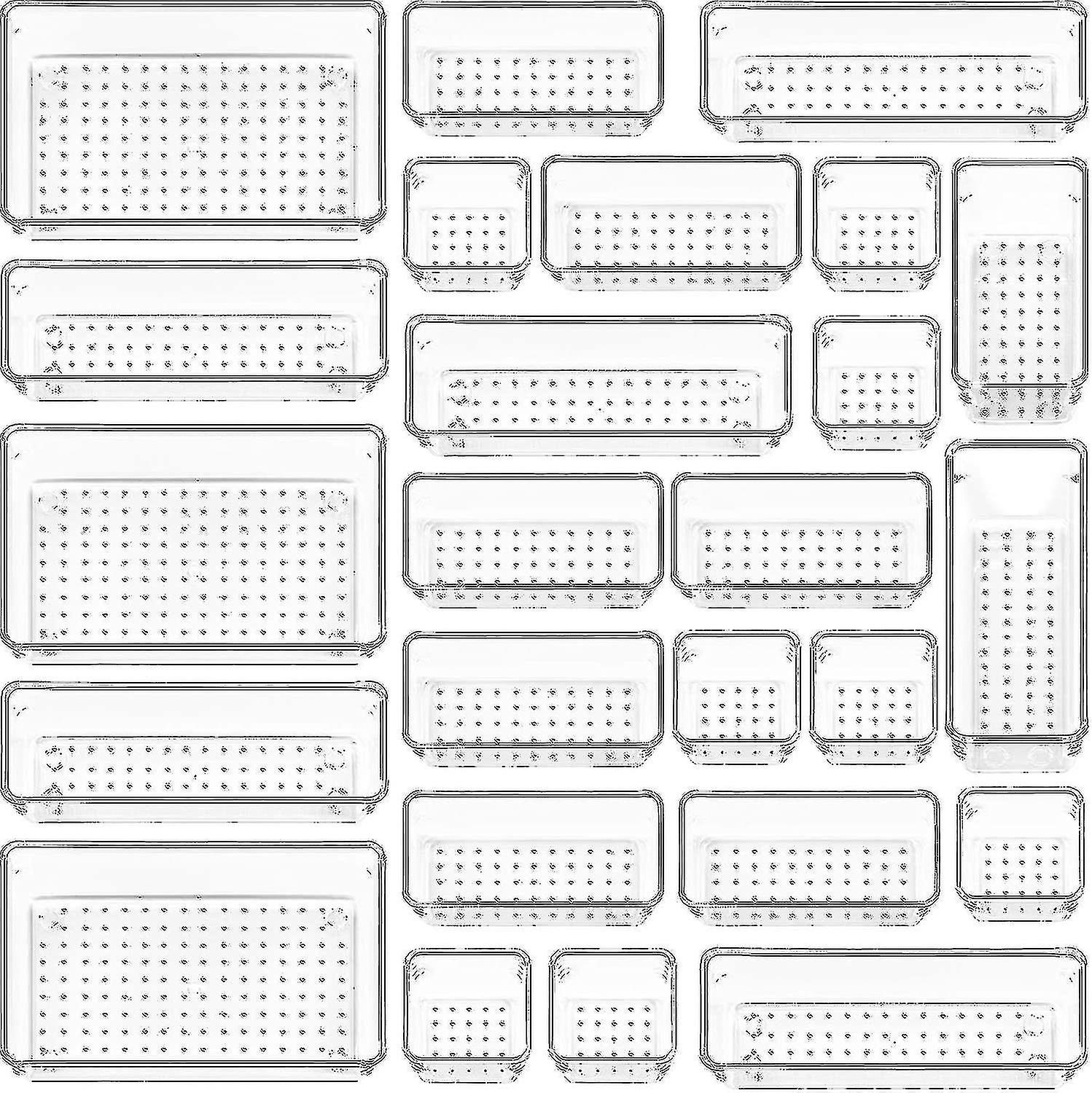 25 Transparente Schubladenorganizer Aus Kunststoff, Vielseitiges Set In 4 Größen Für Badezimmer Und Kosmetik (ls)