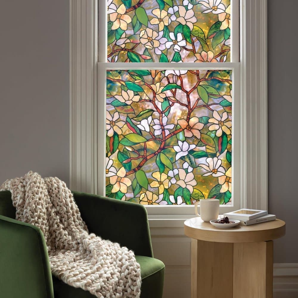 Magnolia Fensterfolie – Statischer Sichtschutz 60×100/200/400 Cm. Geeignet Für Türen Und Badezimmer, Uv- Und Sonnenschutz.