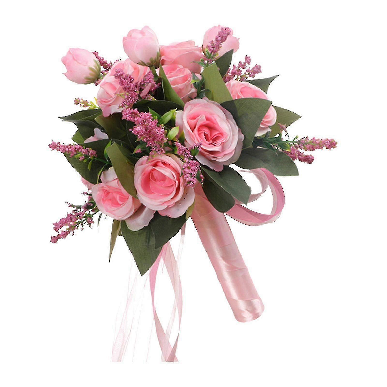 Künstlicher Brautstrauß Aus Champagnerweißen Rosen Mit Seidenband, Geeignet Für Brautjungfern