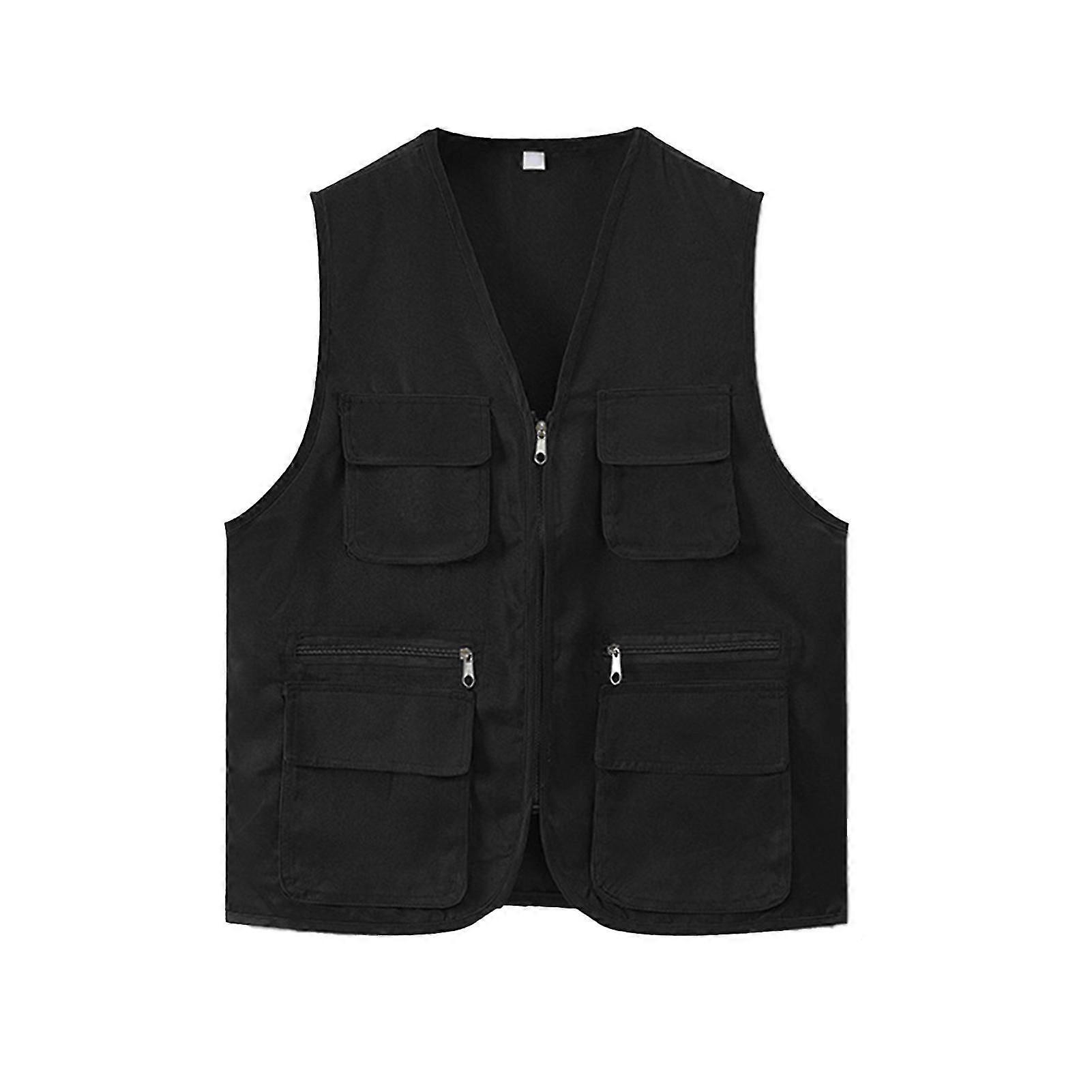 Schlichte Weste Mit Mehreren Taschen, V-ausschnitt, Reißverschluss Und Knopfleiste, Dünn Und Unisex, Ideal Für Fotografen, Freiwillige Und Wanderer.