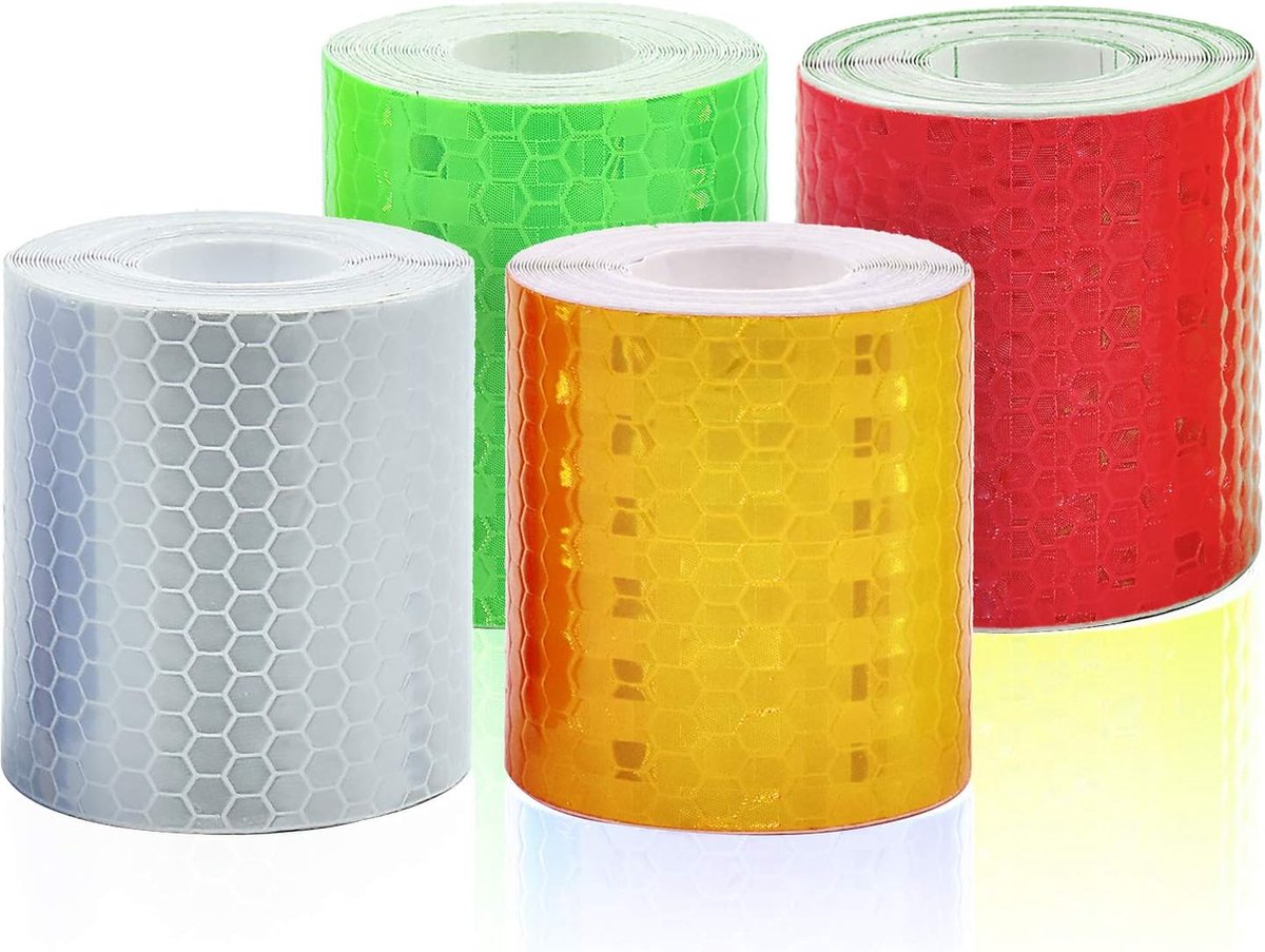 Reflektierendes Band, 4 Rollen (weiß, Grün, Rot, Orange), Selbstklebend, Sicherheitskennzeichnung, 5 X 300 Cm, Witterungsbeständig