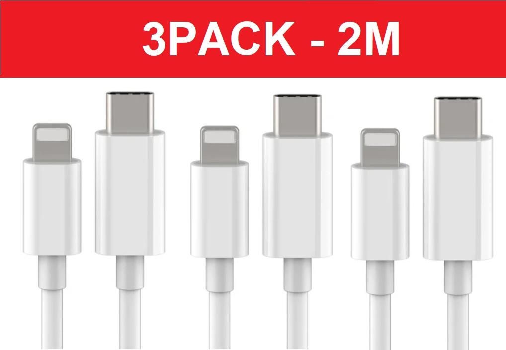 Packung Mit 3 X 2 M Lightning-kabeln Zum Laden Und Zur Datenübertragung, 2 Weiße Usb-c-kabel