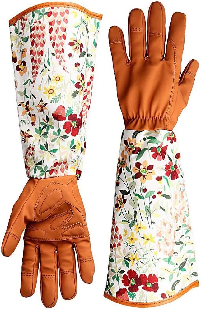 Dornenresistente Gartenhandschuhe Aus Leder Mit Floralen Bündchen, Langem Und Komfortablem Unterarmschutz, Kompatibel Mit Damen-gartenhandschuhen