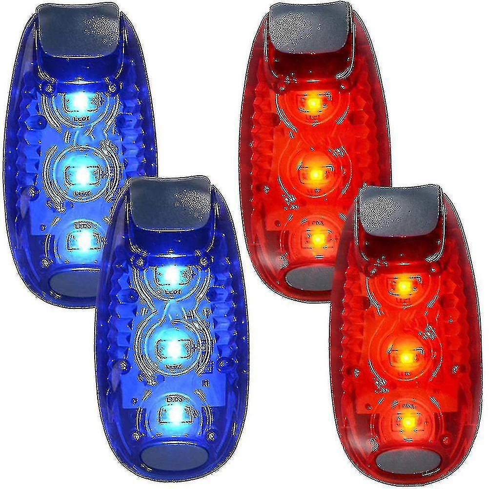 Set Mit 4 Blinkenden Led-sicherheitsleuchten Zum Anclipsen/warnleuchten, Geeignet Für Läufer, Fahrräder, Hunde, Kinder, Boote, Zum Laufen, Spazierengehen Und Joggen (blau, Rot) - Hao