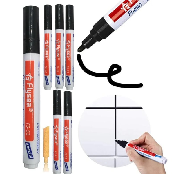 Fugenmarker, 6er-pack, Geeignet Für Fliesen, Fugenstift, Fugenmarker Zum Ausbessern Von Fugen An Gefliesten Wänden Und Böden, Schwarzer Fugenmarker