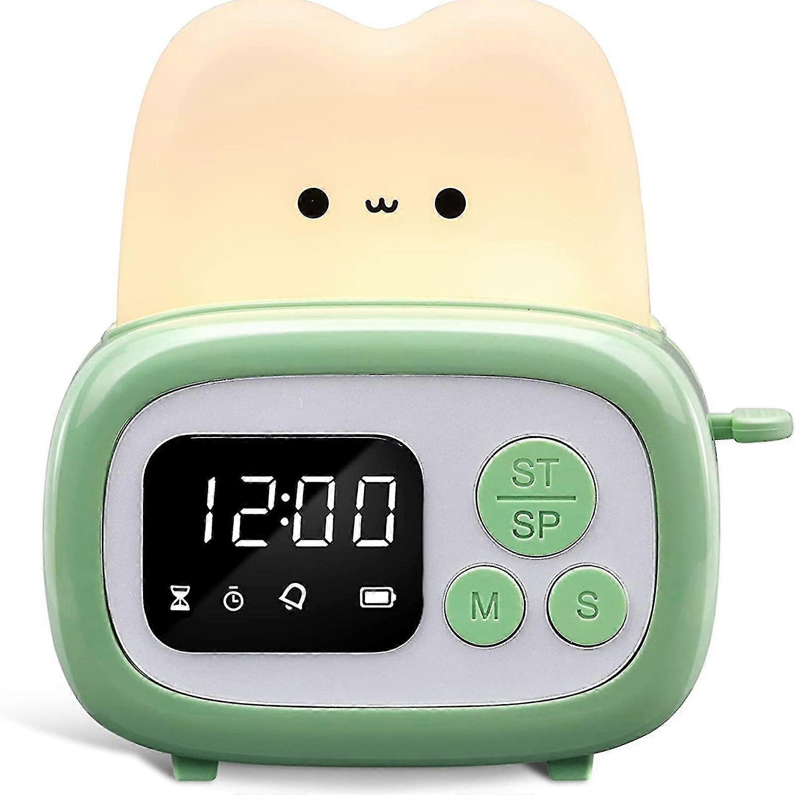 Niedlicher Timer-wecker, Usb-wiederaufladbare Toasterlampe, Digitale Led-nachttischlampe, Alarm