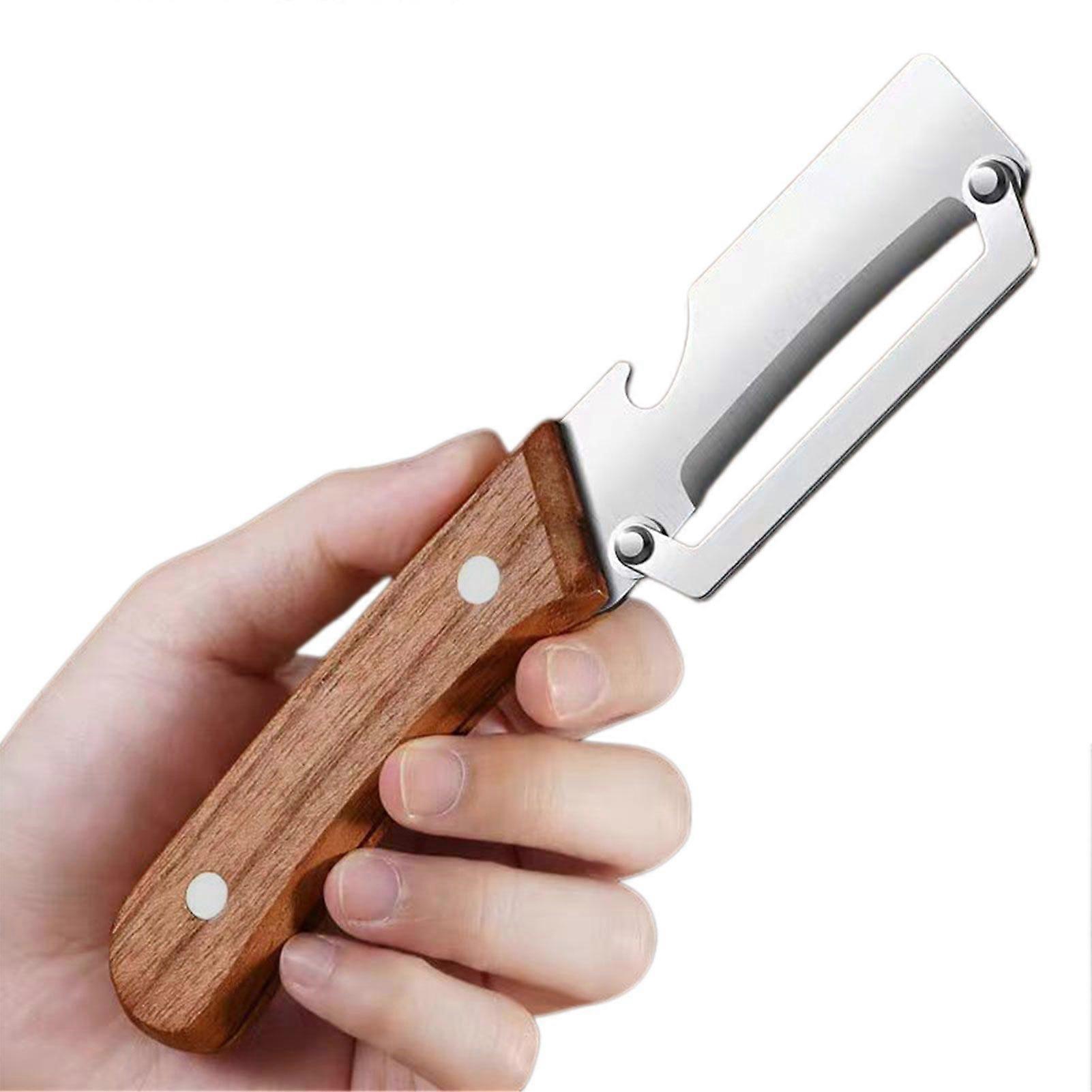 Zuckerrohrschäler Aus Edelstahl, Multifunktionales Obst- Und Gemüsemesser, Ergonomischer Holzgriff Für Die Küche