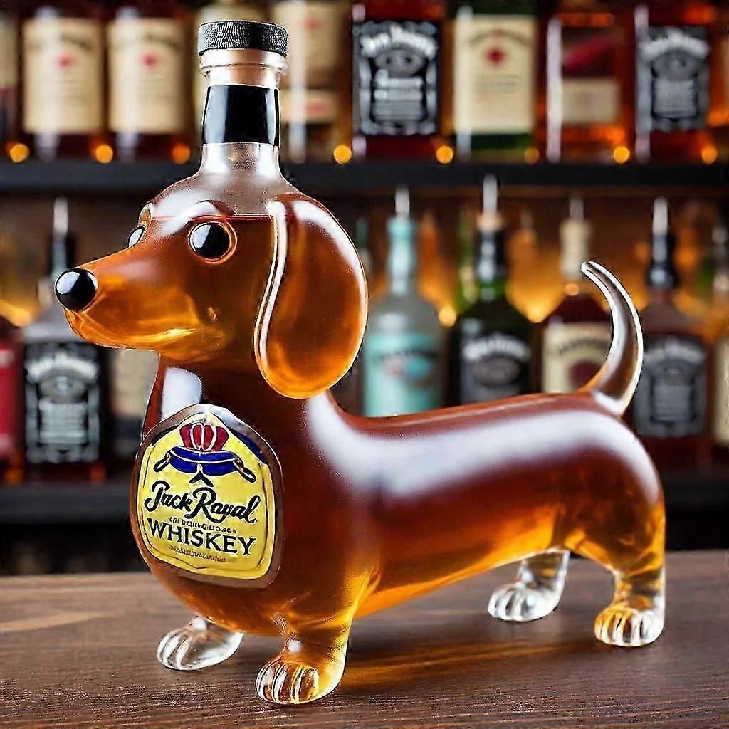 Whiskyflasche Mit Dackelmotiv, Witzige Whiskyflasche Mit Dackel, Weinflasche Aus Glas Mit Dackelfigur, Dekorative Dackelkaraffe, Geeignet Für Bar, Zuhause, Büro