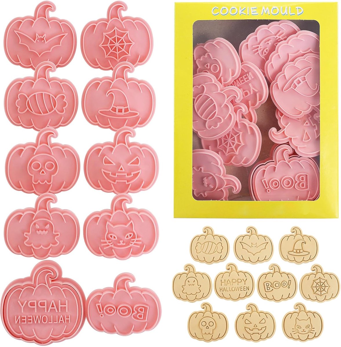 Set Mit 10 Halloween-ausstechformen, 3d-geisterstempeln Aus Kunststoff, Kürbiswerkzeugen, Kompatibel Mit Tortendekoration (stil I)