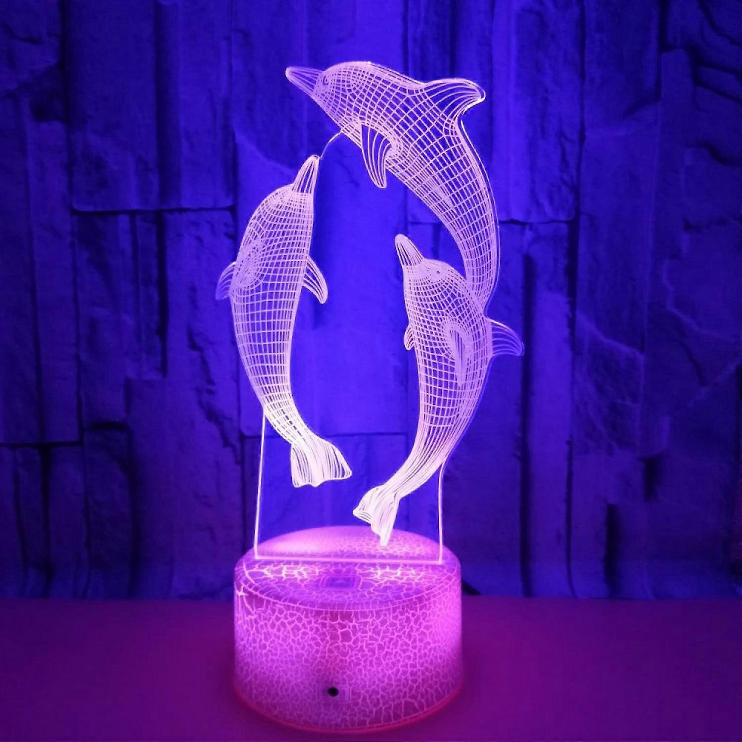 Qinwei 3d Delfin Led-tischleuchte Aus Acryl, 3d Usb-dekorationslampe, 7 Wechselnde Farben, Ideales Geschenk Fürs Schlafzimmer, Mit Rissiger Sitzfläche.