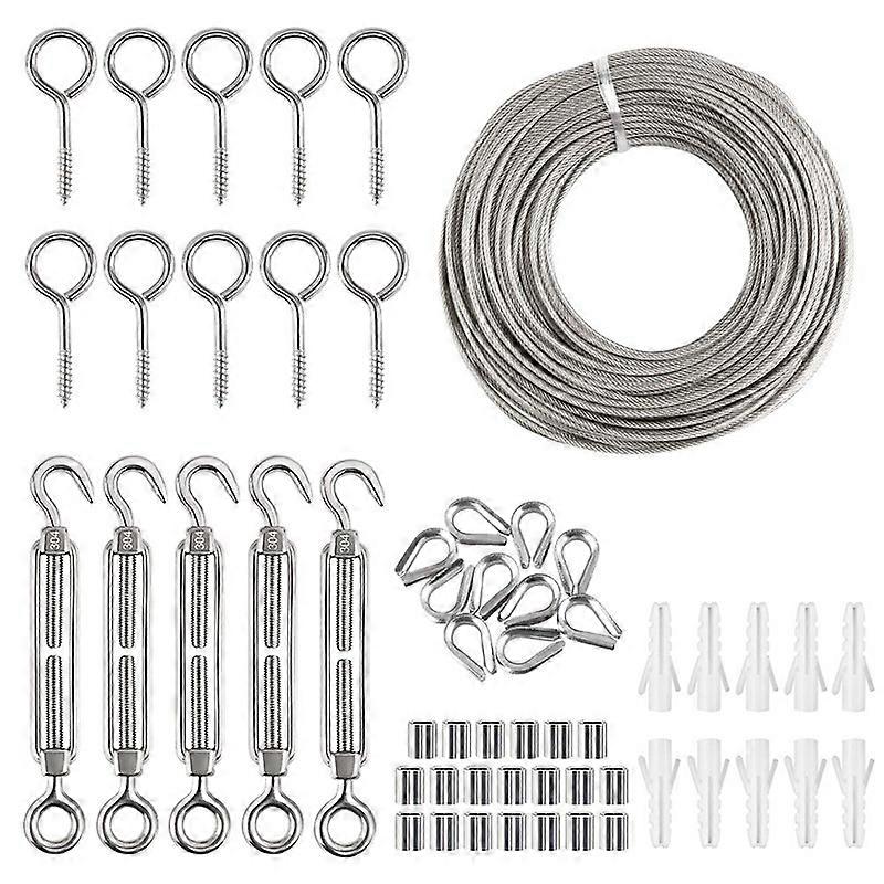 Aufhängeset Aus Edelstahlseil, Draht-/kabelaufhängeset Für Den Garten / 30-m-rolle Für Lichterketten Im Außenbereich