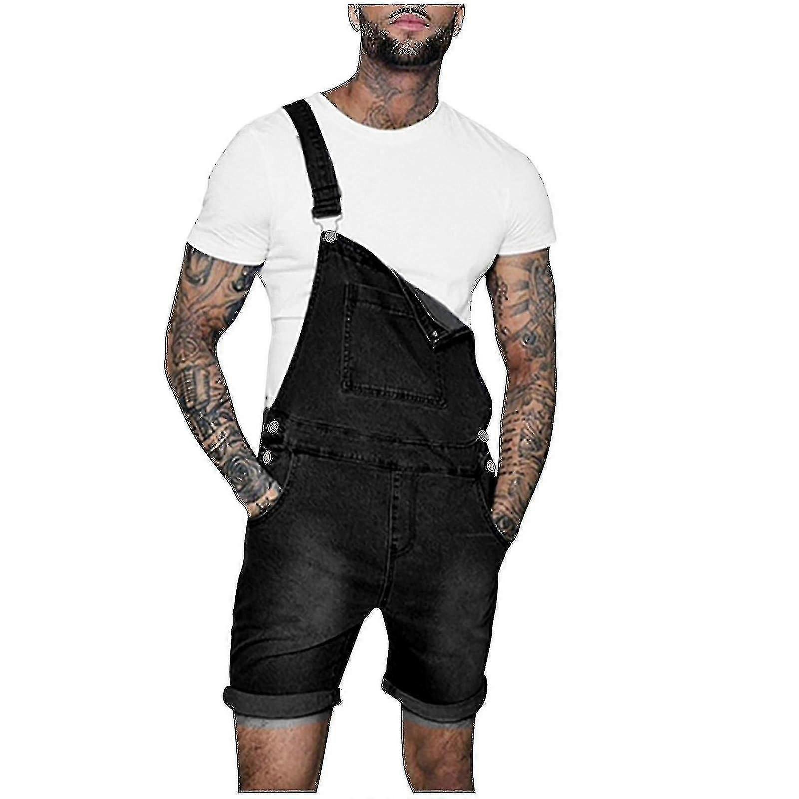 Herren-latzhose Aus Hellgrauem Denim, Gerader Schnitt, Einfarbig, Mit Brusttasche, Lässiger Stil