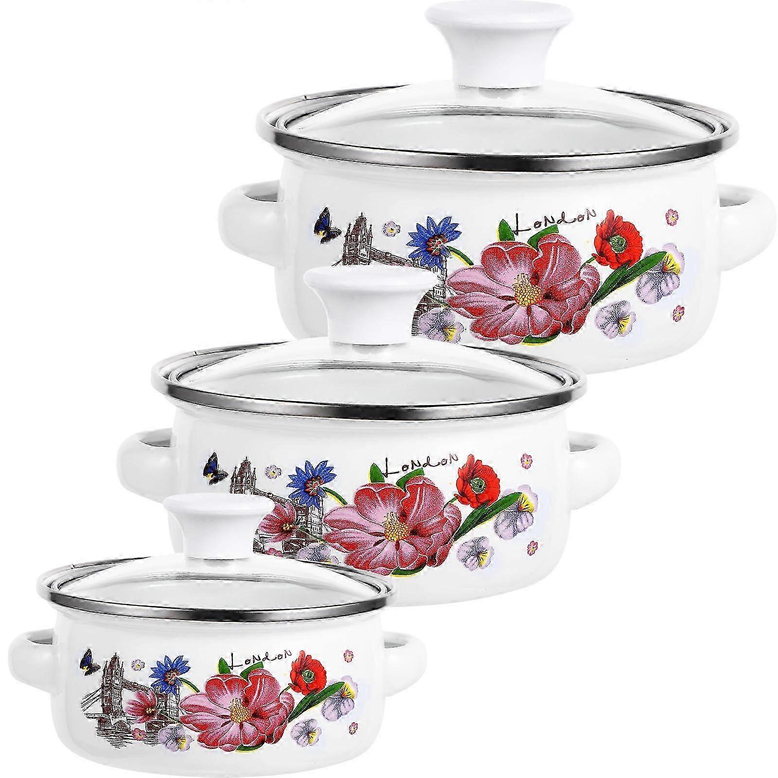 3-teiliger Emaillierter Topf Mit Blumenmuster