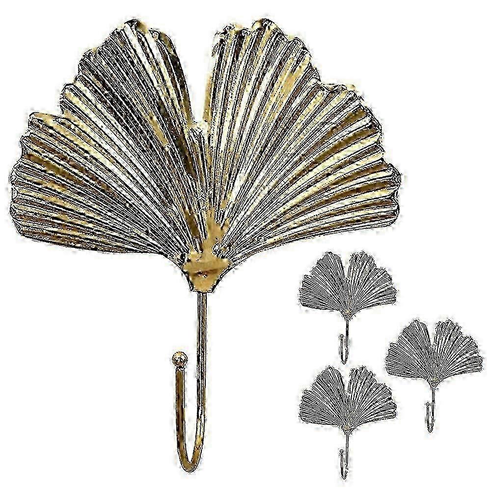Set Mit 4 Dekorativen Wandhaken Im Nordischen Stil In Form Eines Ginkgoblatts, Geeignet Für Hüte, Schlüssel Und Schals.