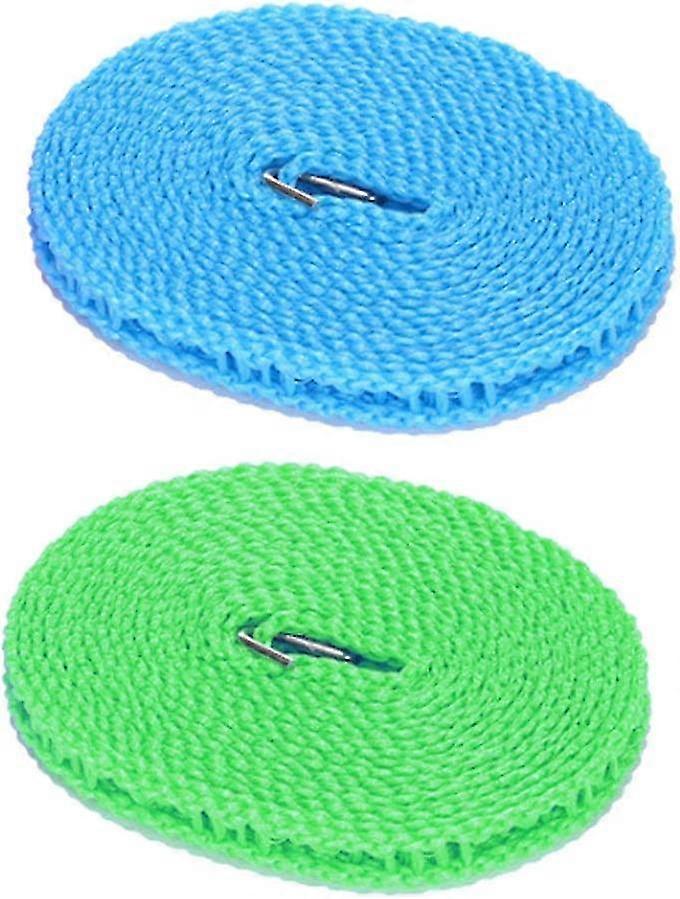 Set Mit 2 Winddichten Nylon-wäscheleinen, Tragbare Reise-wäscheleinen, Gebraucht (blau, Grün, 5 M)