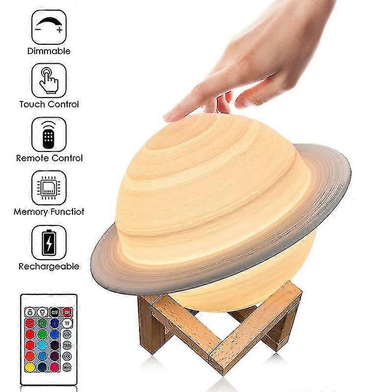 3d-gedruckte Saturnlampe, Wiederaufladbares Led-nachtlicht Mit Fernbedienung (usb-anschluss)