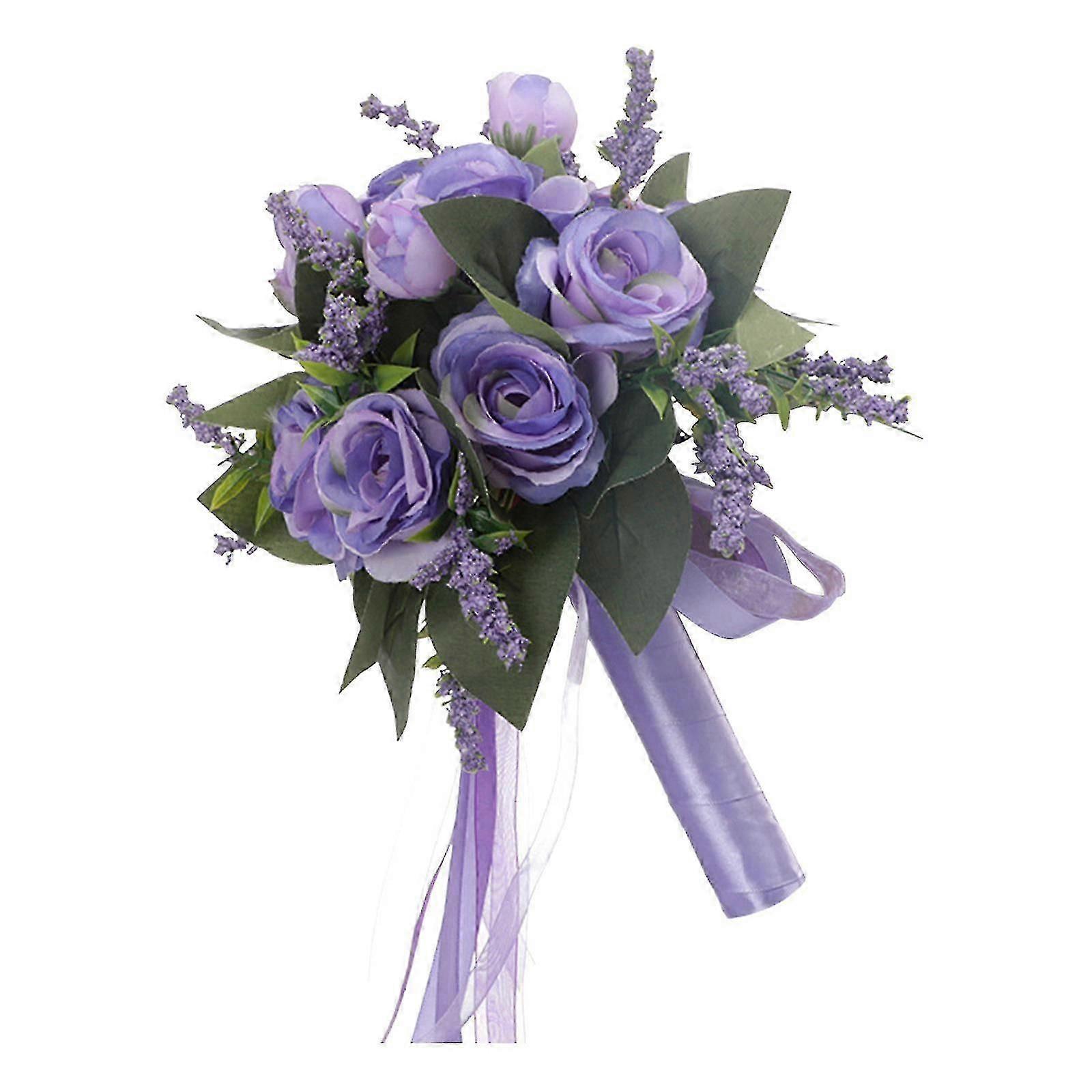 Künstlicher Brautstrauß Aus Champagnerweißen Rosen Mit Seidenband, Ideal Für Die Braut Und Die Brautjungfern.