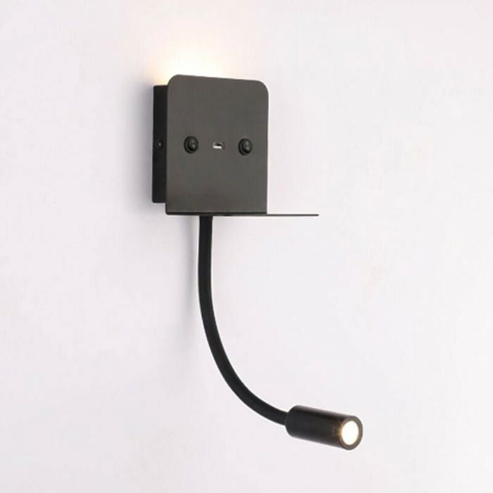 3-w-led-wandleuchte Mit Leselicht Und Usb-anschluss, Schwarz