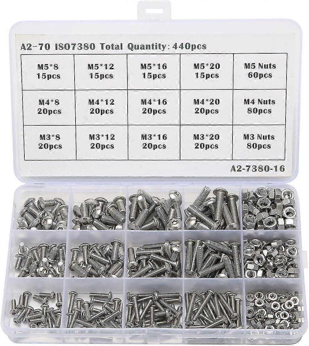 Set Mit 440 Sechskantschrauben Aus Edelstahl (m3, M4 Und M5), Inklusive Sicherungsmuttern Und Aufbewahrungsbox