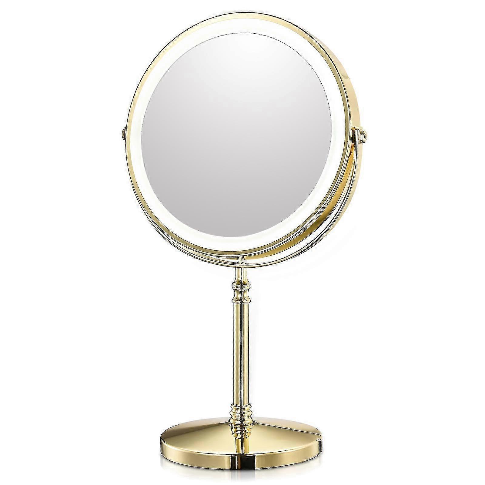20 Cm Großer Goldener Kosmetikspiegel Mit Integrierter Beleuchtung, Usb-ladefunktion, 10-facher Vergrößerung, Einstellbarer Hintergrundbeleuchtung Und Ständer.