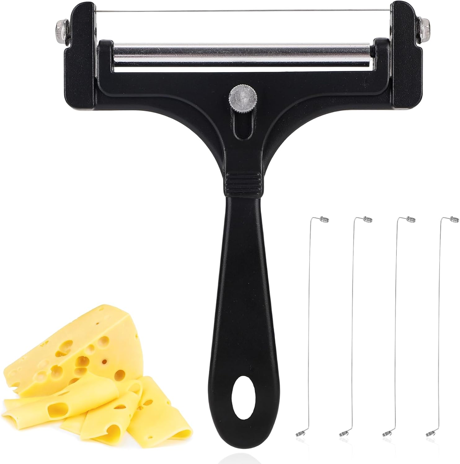 Käsehobel, Käsereibe Aus Edelstahl Mit 4 Zusätzlichen Drähten, Verstellbarer Manueller Butterschneider (schwarz)