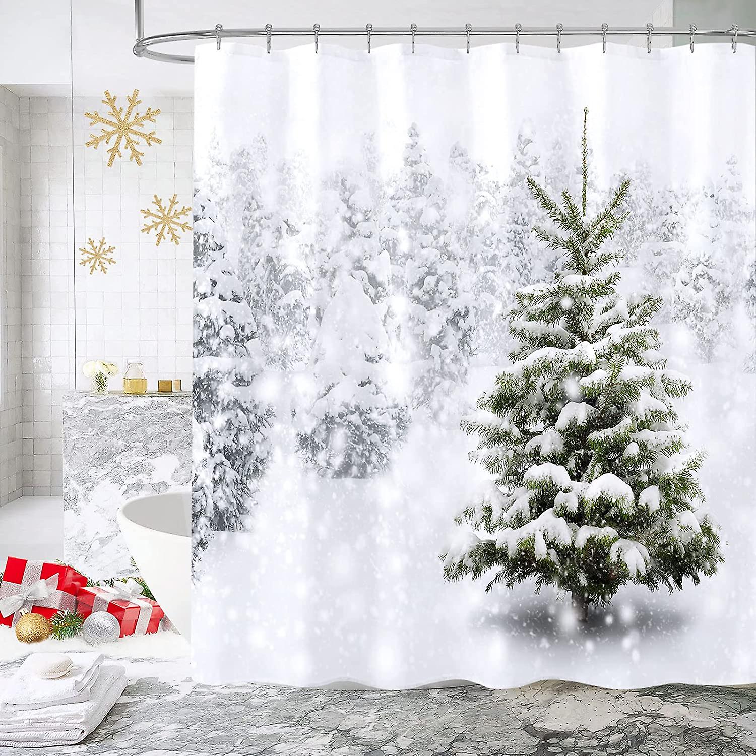 Weihnachtliches Duschvorhang-set, Passend Zu Winterlicher Und Festlicher Badezimmerdekoration, Mit Weihnachtsbaum- Und Naturmotiv, 72 X 72 Cm