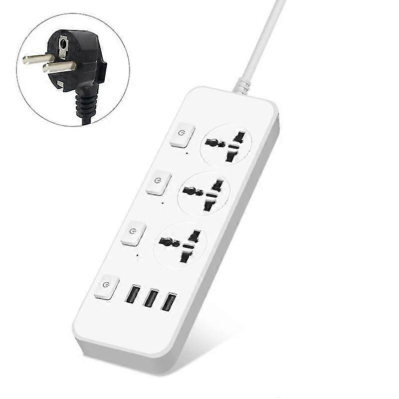 Us/eu 5v 2,1a Steckdosenleiste Mit Überspannungsschutz, 3 Steckdosen Und 3 Usb-anschlüssen