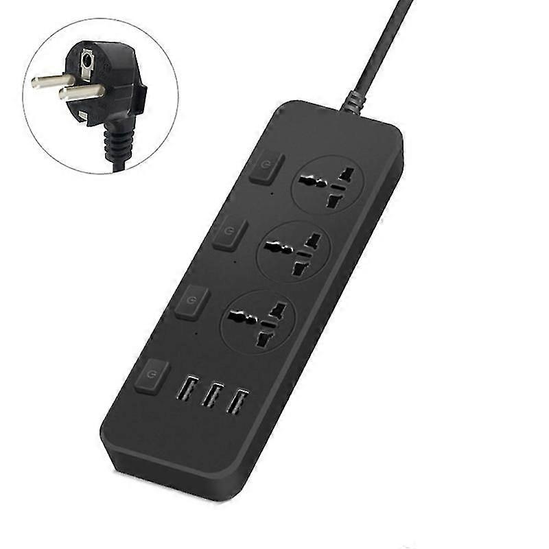 Us/eu 5v 2,1a Überspannungsschutz-steckdosenleiste Mit 3 Steckdosen Und 3 Usb-anschlüssen