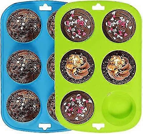 Set Mit 2 Großen, Antihaftbeschichteten Silikon-muffinformen (6 Mulden) – Blaugrün