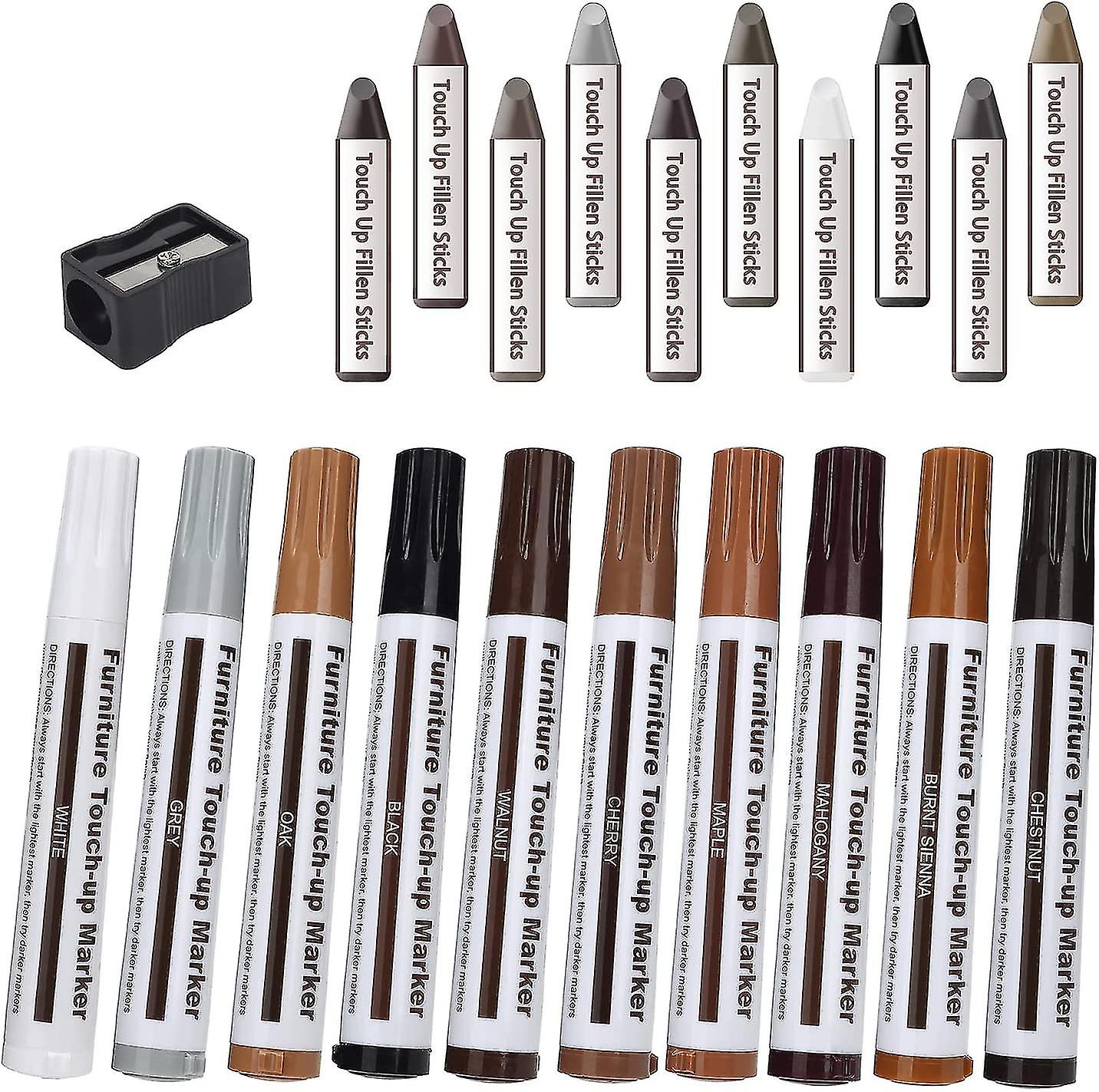 21 Marker, Stifte Und Wachsstifte Zur Reparatur Von Möbeln Und Holz. Geeignet Für Flecken, Kratzer, Parkettböden, Tische, Holzarbeiten Und Bettgestelle.