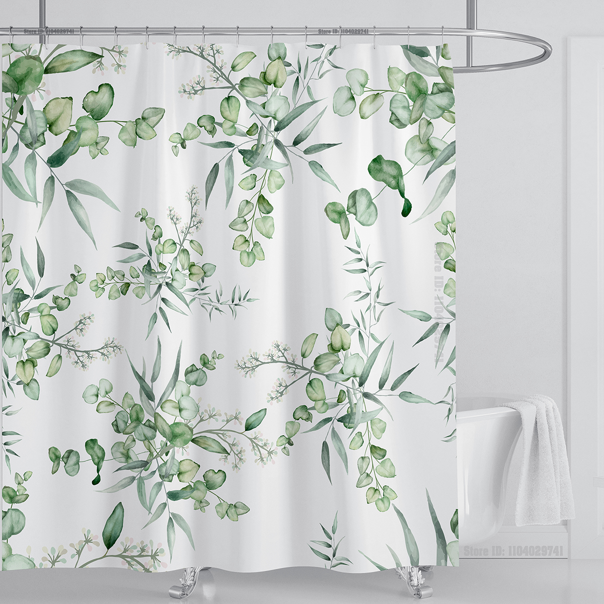 Duschvorhang Mit Aquarell-blattmuster, Wasserdichter Badezimmervorhang Aus Stoff Mit Blumen- Und Blattmuster, Inklusive Haken, B 150 X H 180 Cm