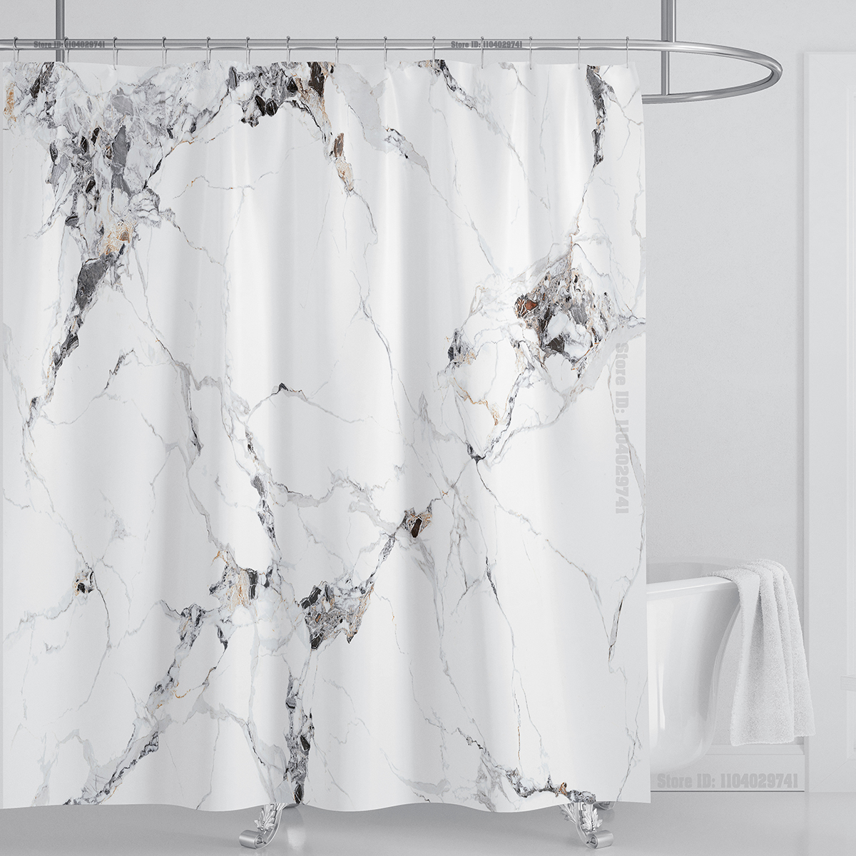Wasserfester Duschvorhang In Marmoroptik Mit Haken, Bedruckt Und Waschbar, Heimdekoration, B 220 X H 180 Cm