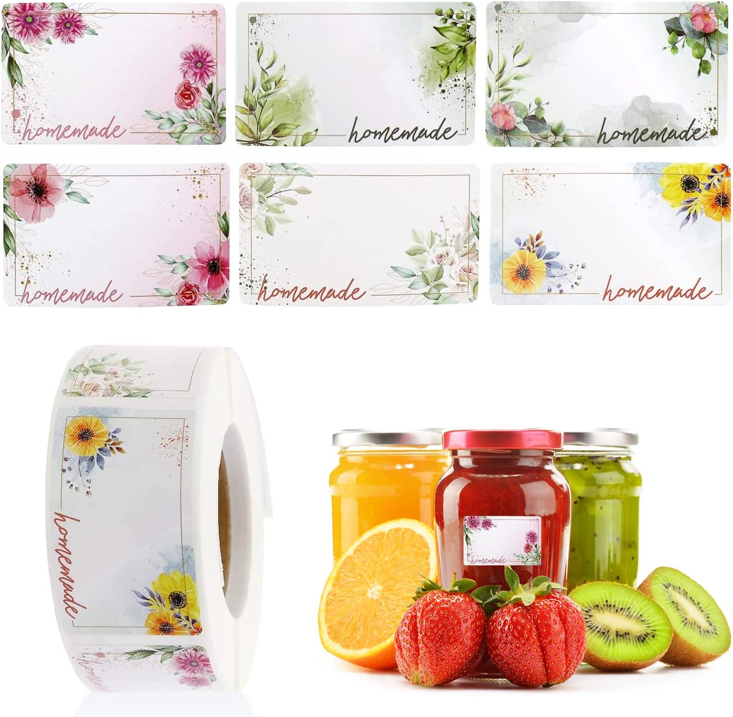 500 Rechteckige, Selbstklebende Etiketten Mit Blumenmuster Für Marmelade